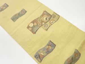 変わり横段に鳥・丸文・草花模様織出し洒落袋帯